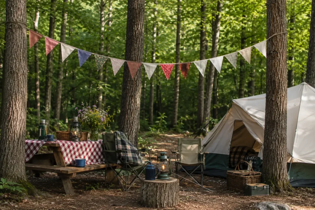 DIY Bunting Flags Between the Trees