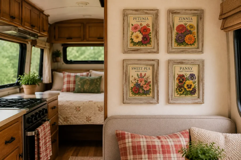 framed vintage seed packets camper wall decor