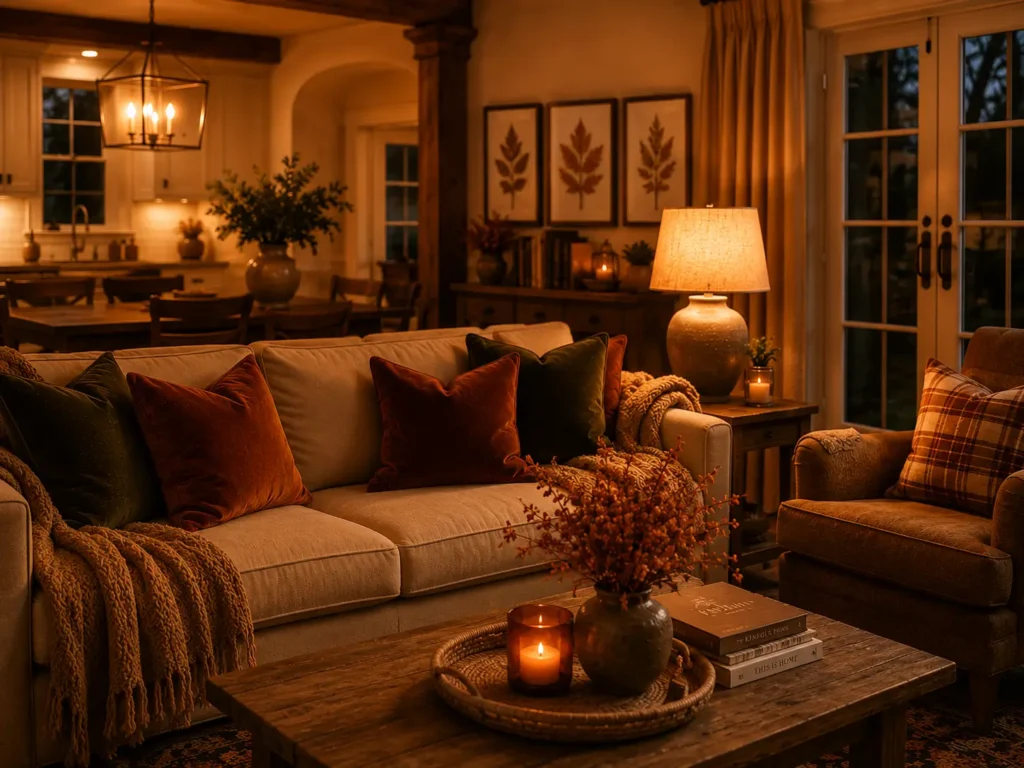 warm amber light bulbs creating cozy golden atmosphere for fall home