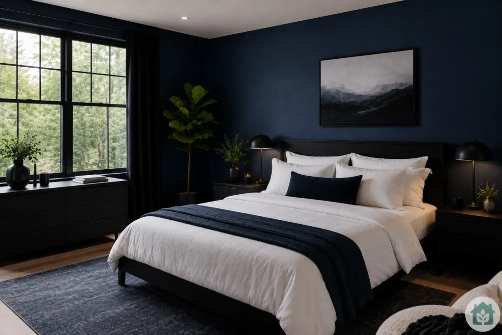 moody blue bedroom ideas navy and black modern room