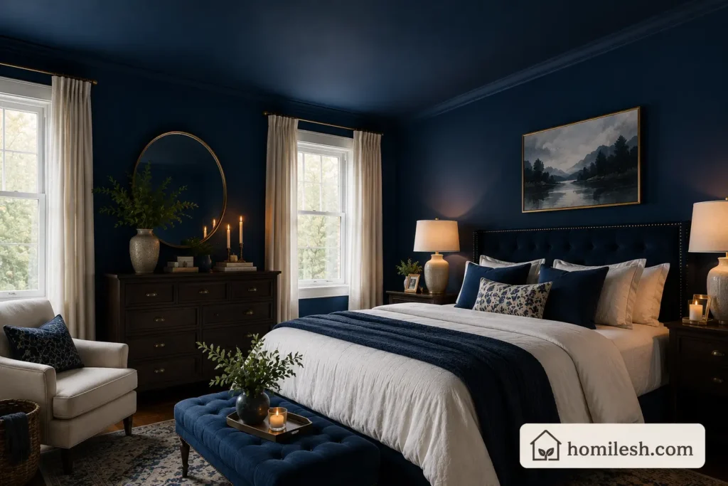 moody blue bedroom ideas blue painted ceiling