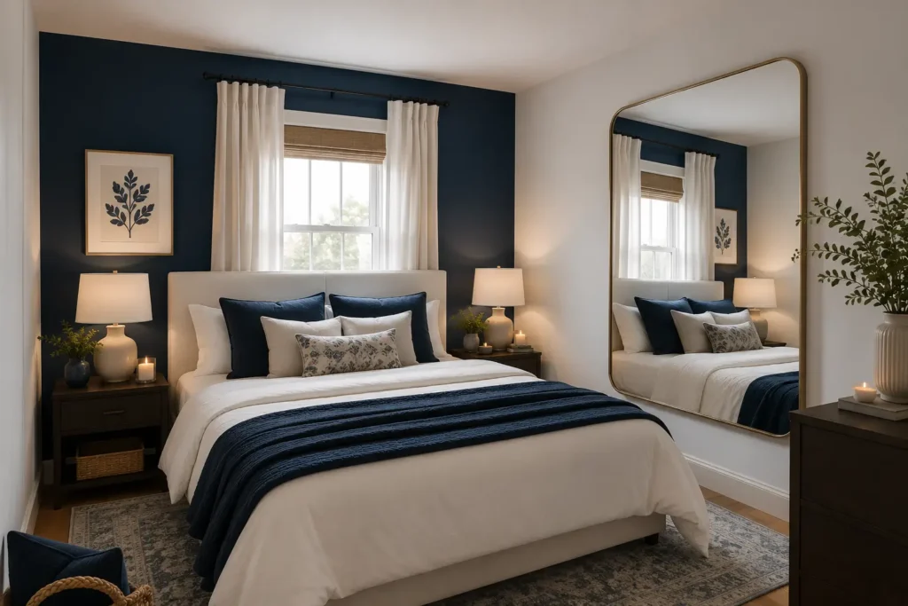moody blue bedroom ideas small room accent wall