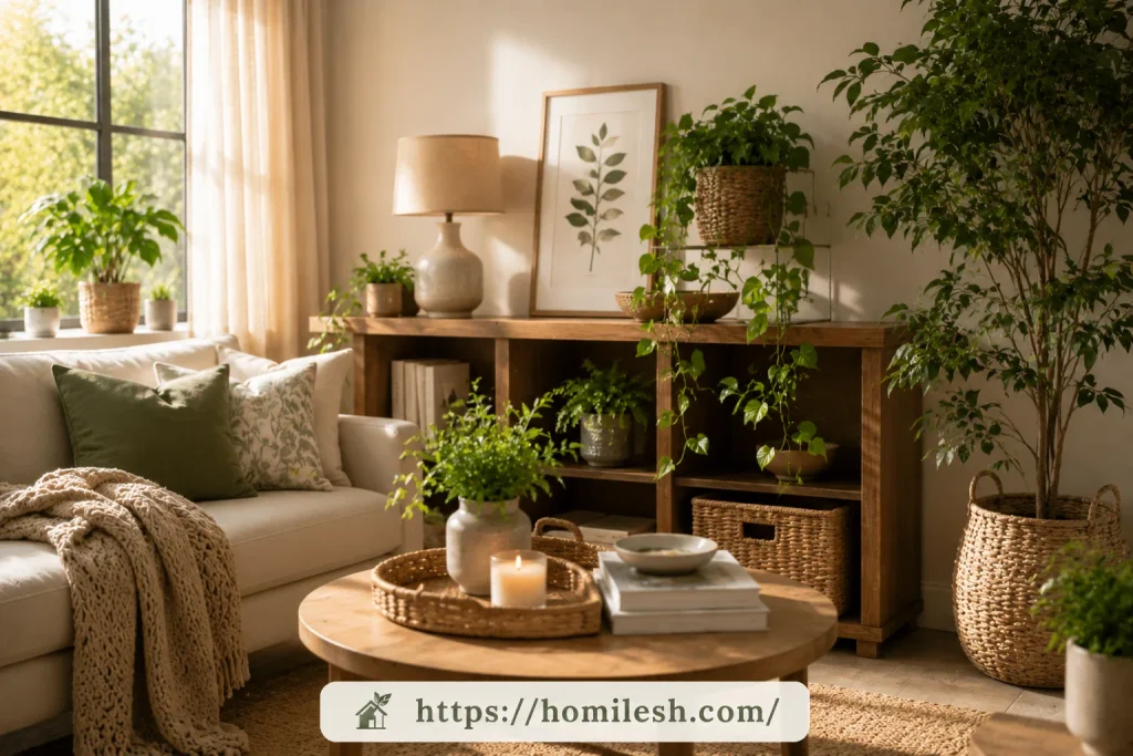 Small vase of fresh flowers styled on living room table