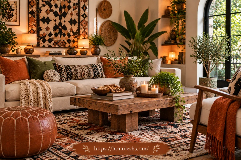 Neutral sofa styled with bold Ankara print pillow